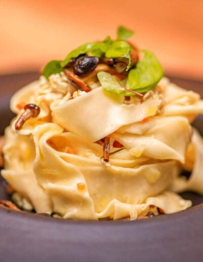 pappardelle fresche con funghi chiodini e ragù bianco